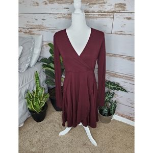 Burgundy cross over dress.